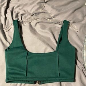 Forest Green Square Neck Zip Back Crop Top